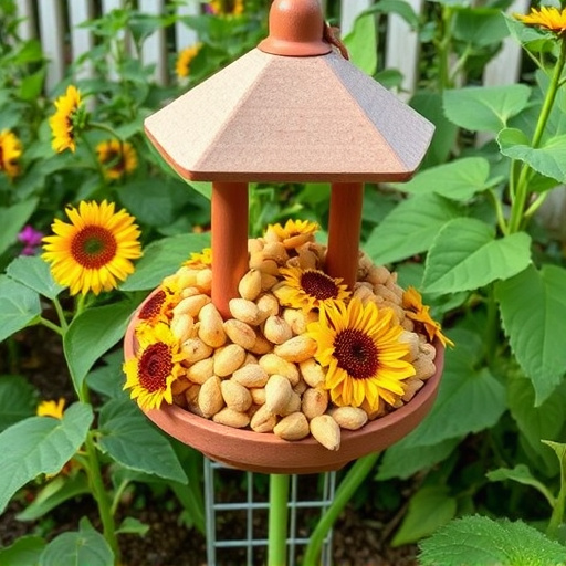 Garden feeding station filled with sunflower hearts