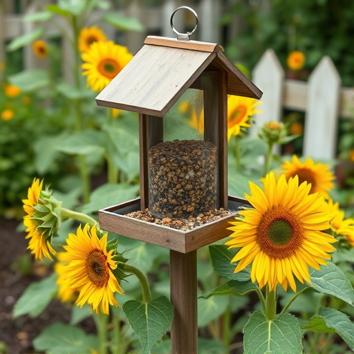 Garden feeding station filled with sunflower hearts