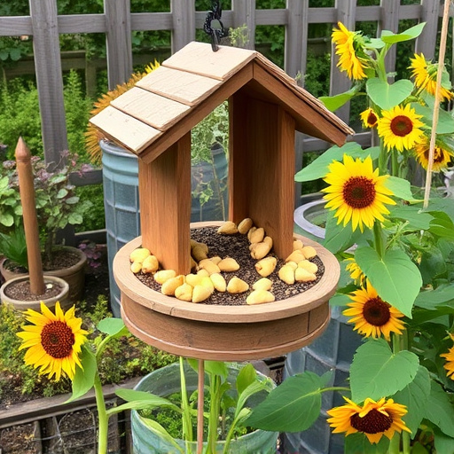 Garden feeding station filled with sunflower hearts