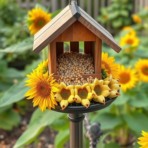 Garden feeding station filled with sunflower hearts