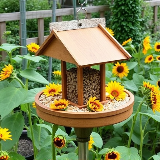 Garden feeding station filled with sunflower hearts