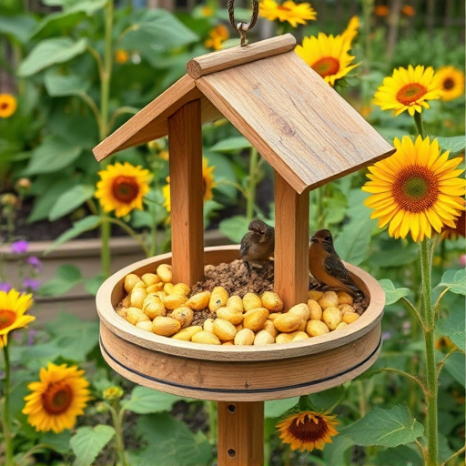 Garden feeding station filled with sunflower hearts