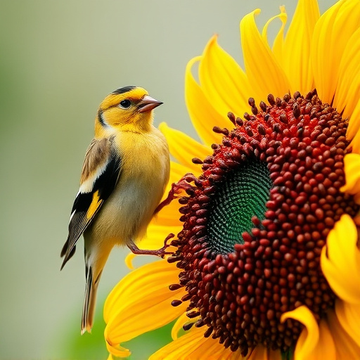 Goldfinch feeding on black sunflower seeds