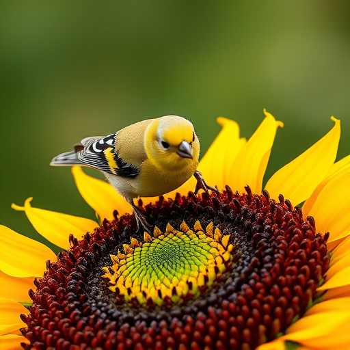 Goldfinch feeding on black sunflower seeds