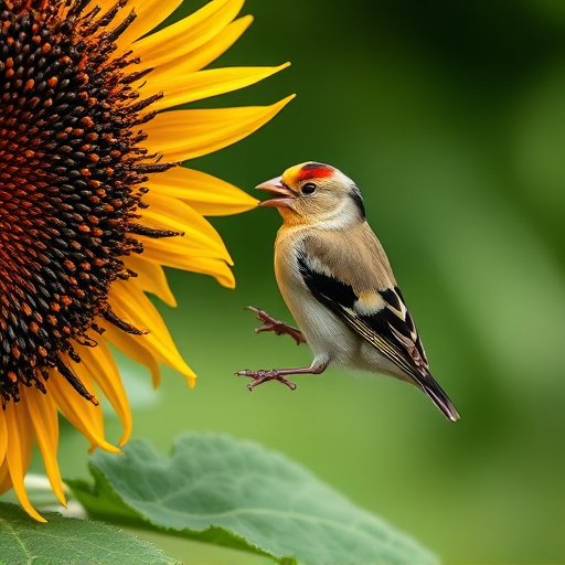 Goldfinch feeding on black sunflower seeds