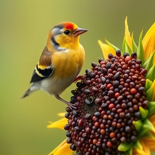 Goldfinch feeding on black sunflower seeds
