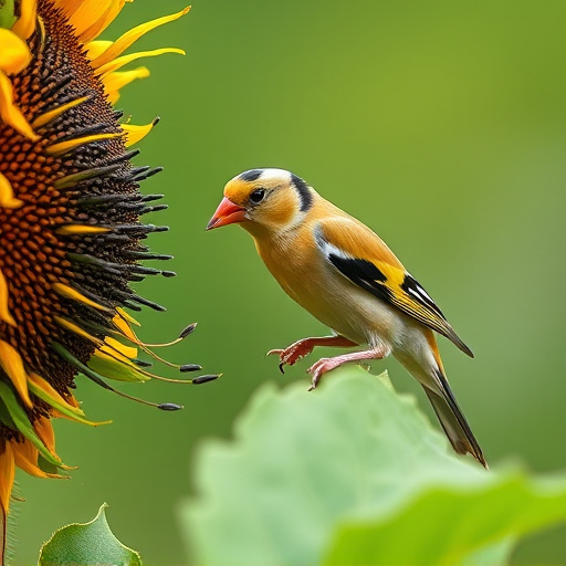 Goldfinch feeding on black sunflower seeds