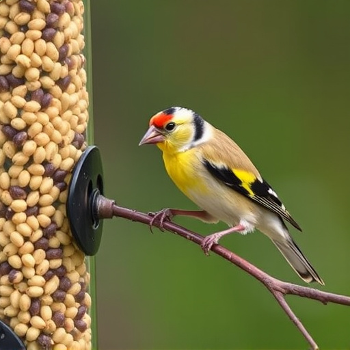 Goldfinch feeding on nyjer seeds