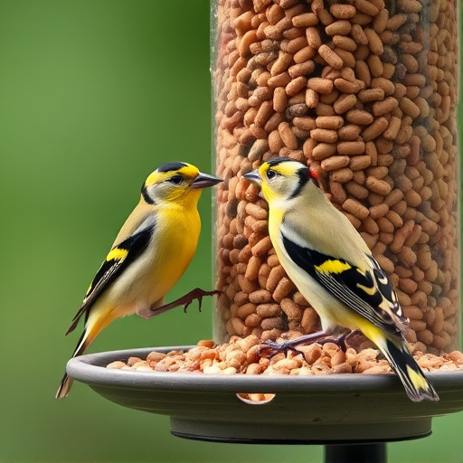 Goldfinches feeding on niger seed feeder