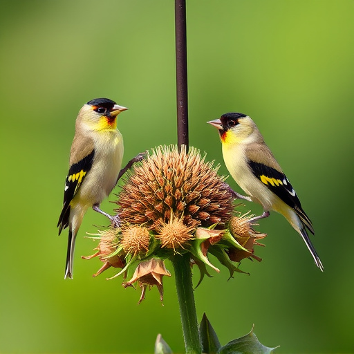 Goldfinches on thistle seed feeder