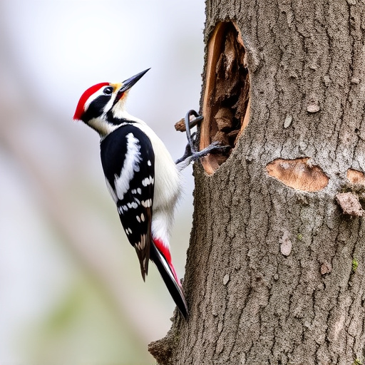 Great spotted woodpecker on tree trunk