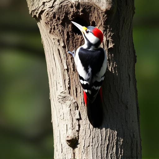 Great spotted woodpecker on tree trunk