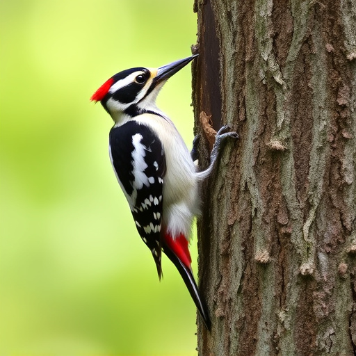 Great spotted woodpecker on tree trunk