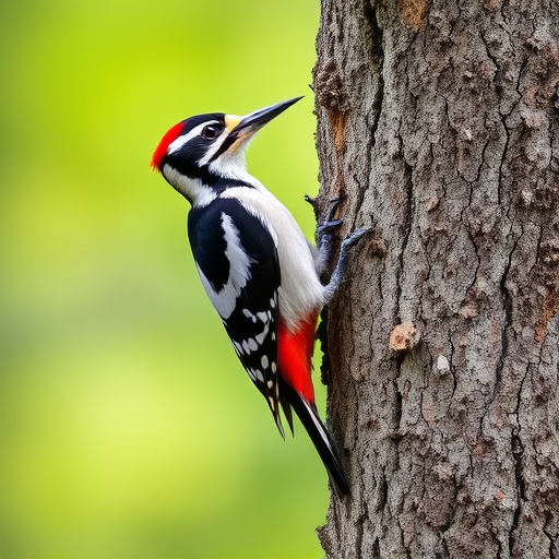 Great spotted woodpecker on tree trunk