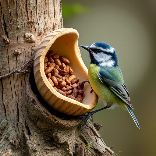 Great tit cracking open peanut shell