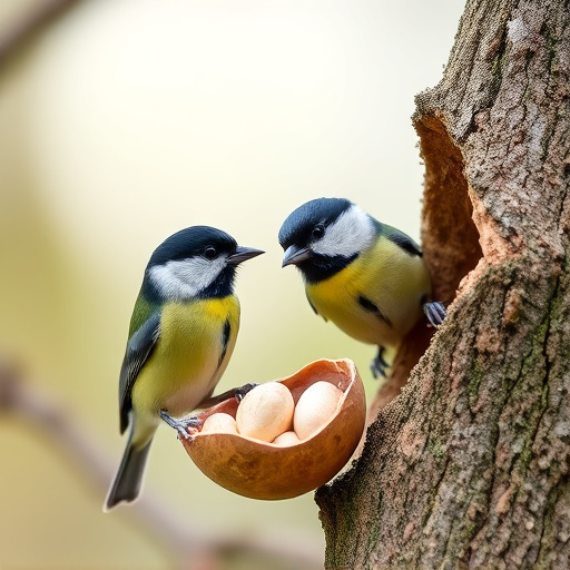 Great tit cracking open peanut shell