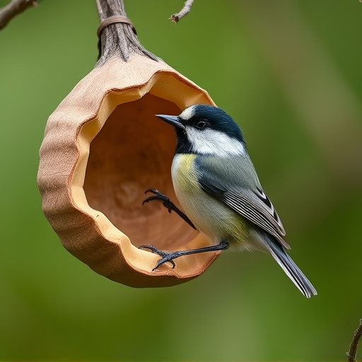 Great tit cracking open peanut shell