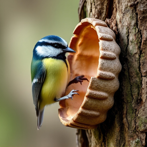 Great tit cracking open peanut shell