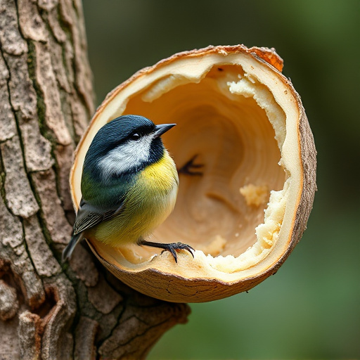 Great tit cracking open peanut shell