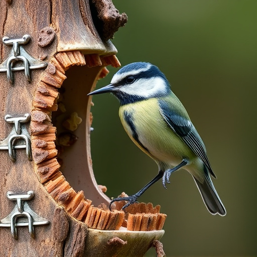 Great tit cracking open peanut shell