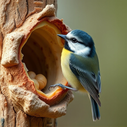 Great tit cracking open peanut shell