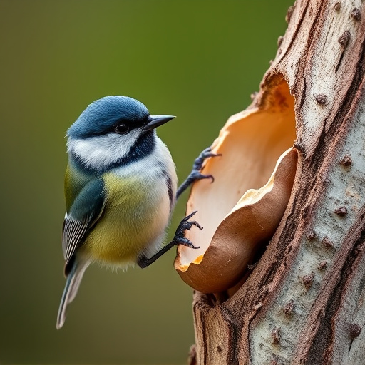 Great tit cracking open peanut shell
