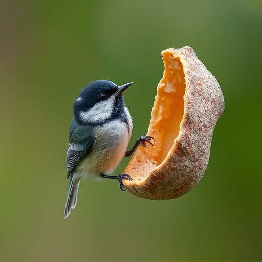 Great tit cracking open peanut shell