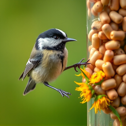 Great tit pecking at sunflower seeds