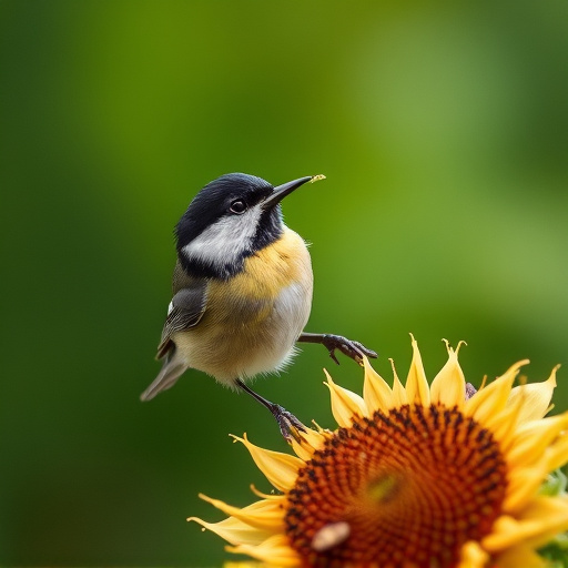 Great tit pecking at sunflower seeds