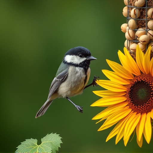 Great tit pecking at sunflower seeds
