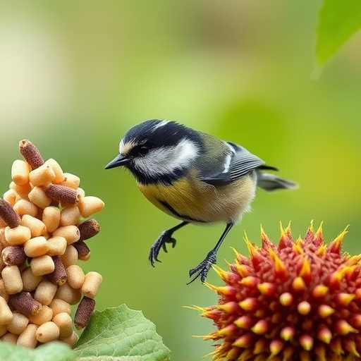 Great tit pecking at sunflower seeds