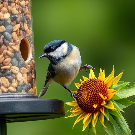Great tit pecking at sunflower seeds