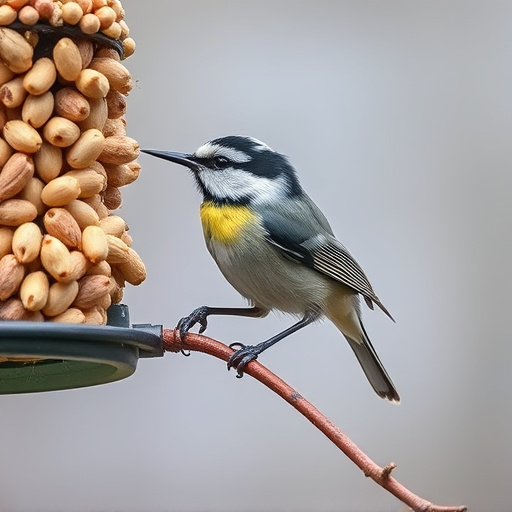 Great tit pecking at sunflower seeds