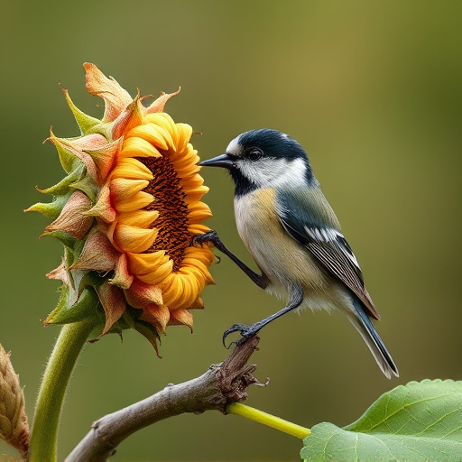 Great tit pecking at sunflower seeds