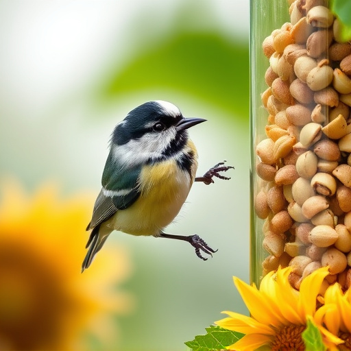 Great tit pecking at sunflower seeds