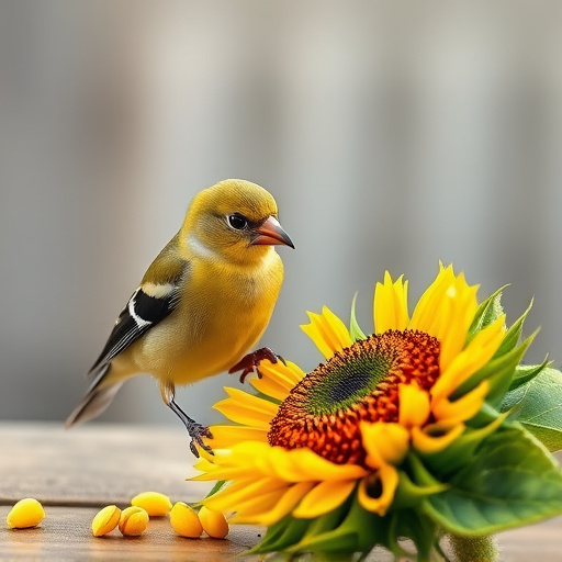 Greenfinch eating sunflower hearts at table