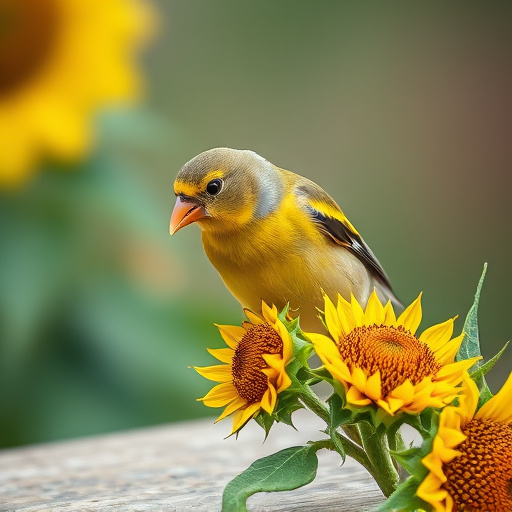 Greenfinch eating sunflower hearts at table