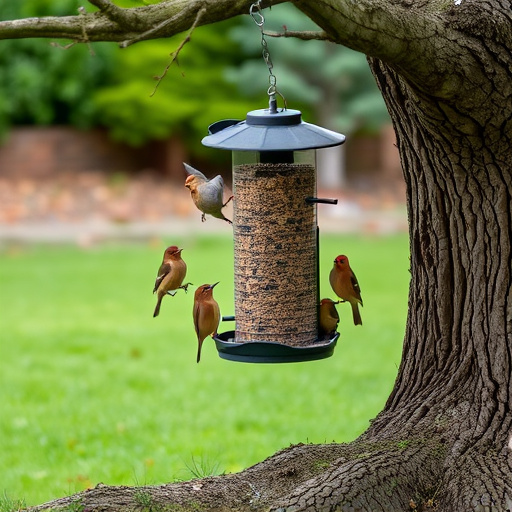 Ground feeder under tree with mixed birds