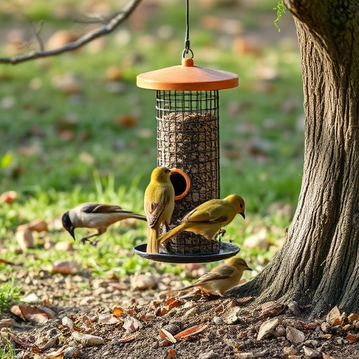 Ground feeder under tree with mixed birds