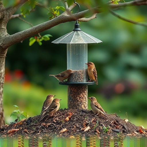 Ground feeder under tree with mixed birds