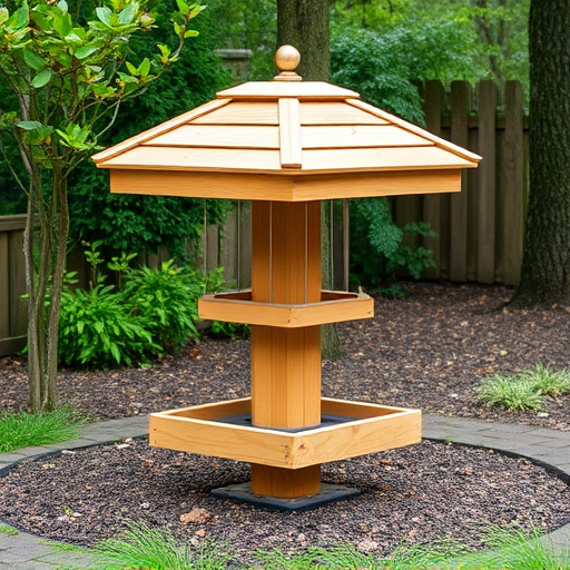 Ground-level feeder with wooden rain canopy
