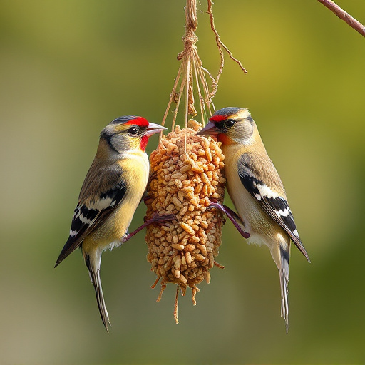 Group of finches feeding on nyjer seed