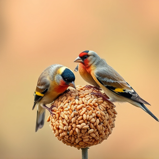Group of finches feeding on nyjer seed