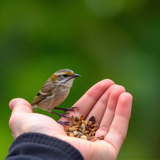 Hand feeding small wild bird UK