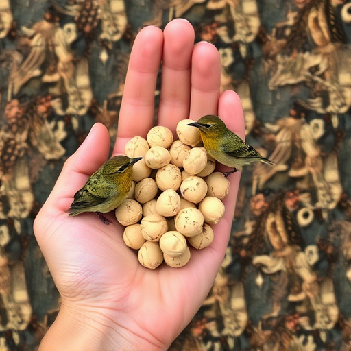 Hand holding fresh peanuts for birds