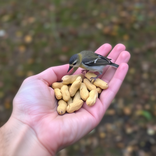 Hand holding handful of bird peanuts