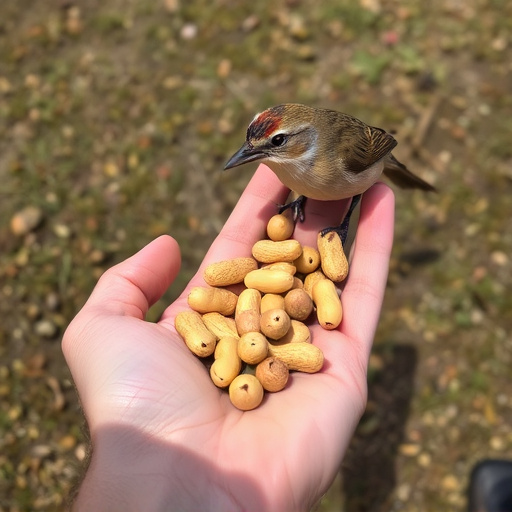 Hand holding handful of bird peanuts