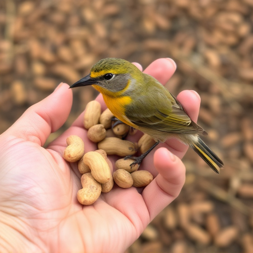 Hand holding handful of bird peanuts