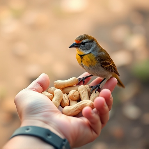Hand holding handful of bird peanuts