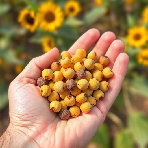 Hand holding handful of sunflower hearts